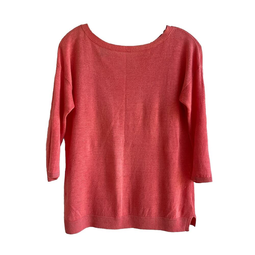 Talbots Petite coral 3/4 sleeve linen blouse, string ties on back, size P(fit S)